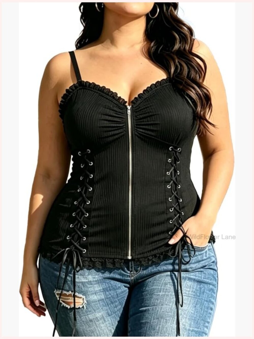 Women's Plus Size Lace Up Corset Cami Tank Top Gothic Tunic
